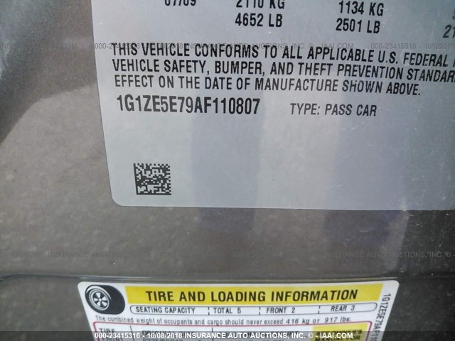 1G1ZE5E79AF110807 - 2010 CHEVROLET MALIBU LTZ 棕色 照片 9