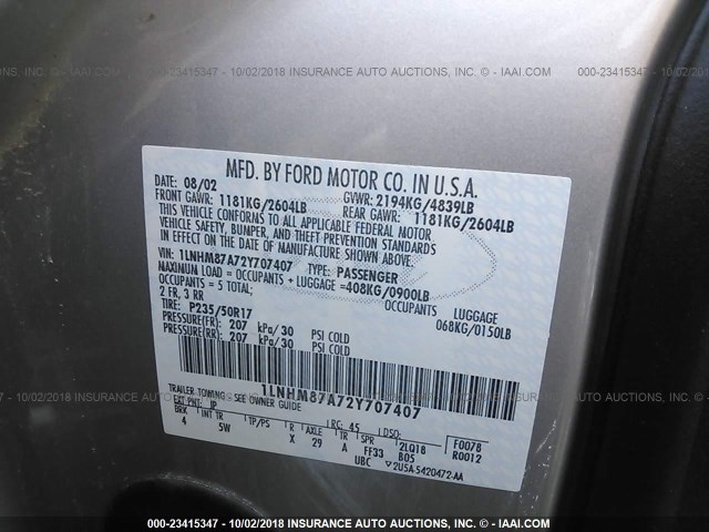 1LNHM87A72Y707407 - 2002 LINCOLN LS SILVER photo 9