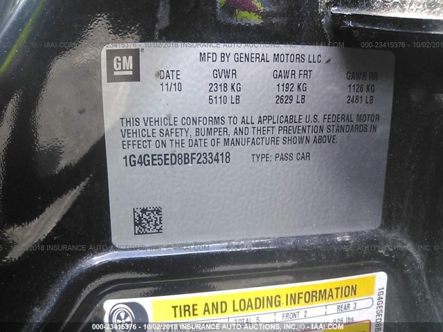 1G4GE5ED8BF233418 - 2011 BUICK LACROSSE CXS BLACK photo 9