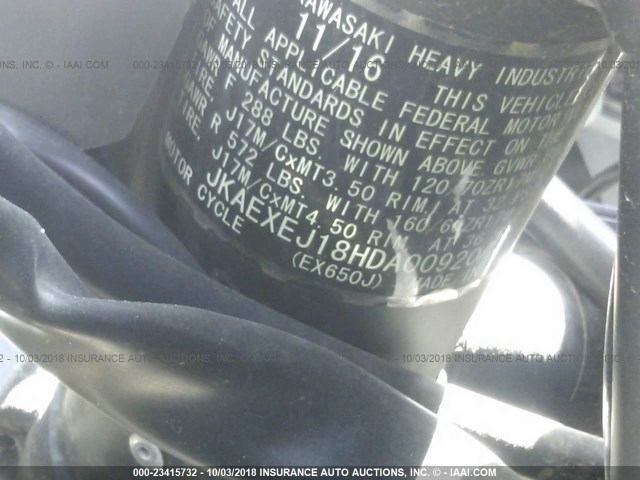 JKAEXEJ18HDA00920 - 2017 KAWASAKI EX650 J თეთრი ფოტო 10