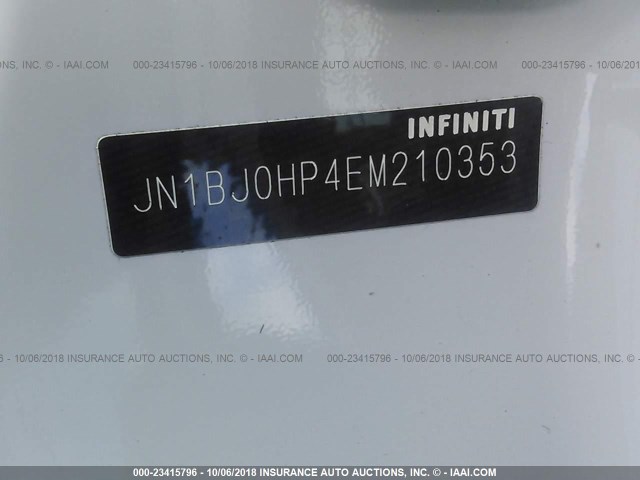 JN1BJ0HP4EM210353 - 2014 INFINITI QX50 WHITE photo 9