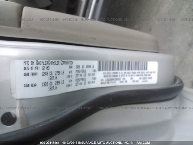 1J4GW48S44C306367 - 2004 JEEP GRAND CHEROKEE LAREDO/COLUMBIA/FREEDOM 银色 照片 9