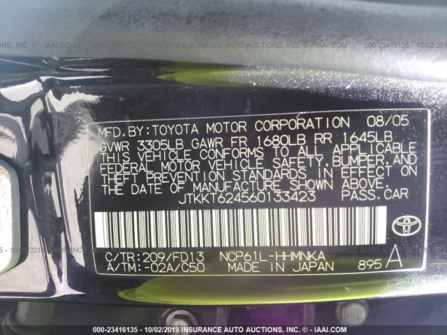 JTKKT624560133423 - 2006 TOYOTA SCION XA შავი ფოტო 9