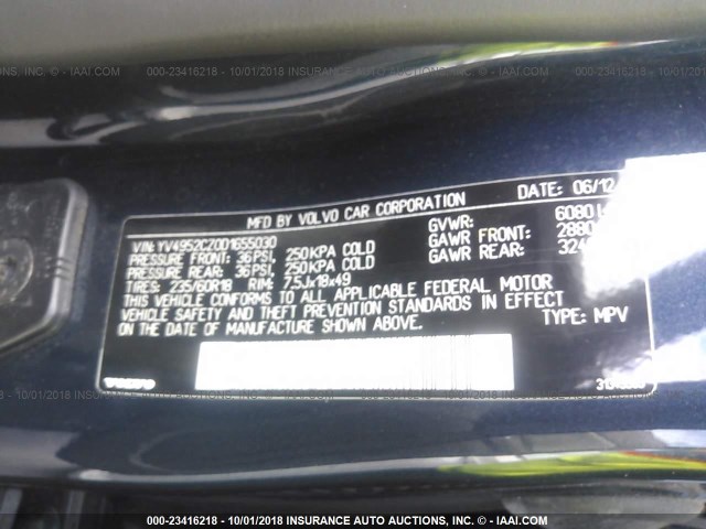 YV4952CZ0D1655030 - 2013 VOLVO XC90 3.2 BLUE photo 9