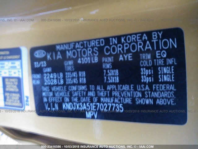 KNDJX3A51E7027735 - 2014 KIA SOUL ! YELLOW photo 9