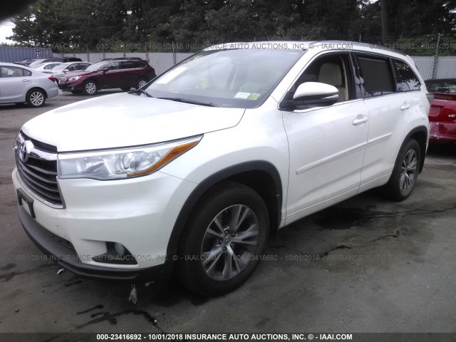 5TDJKRFH2FS158491 - 2015 TOYOTA HIGHLANDER XLE WHITE photo 2