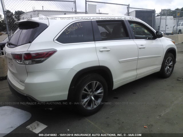 5TDJKRFH2FS158491 - 2015 TOYOTA HIGHLANDER XLE WHITE photo 4