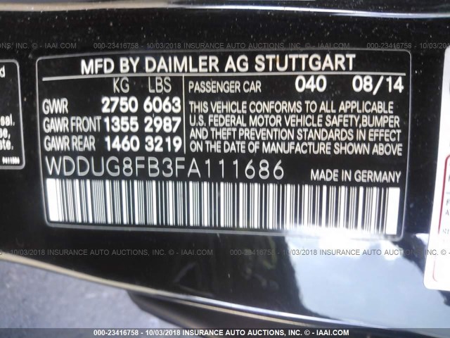 WDDUG8FB3FA111686 - 2015 MERCEDES-BENZ S 550 4MATIC BLACK photo 9