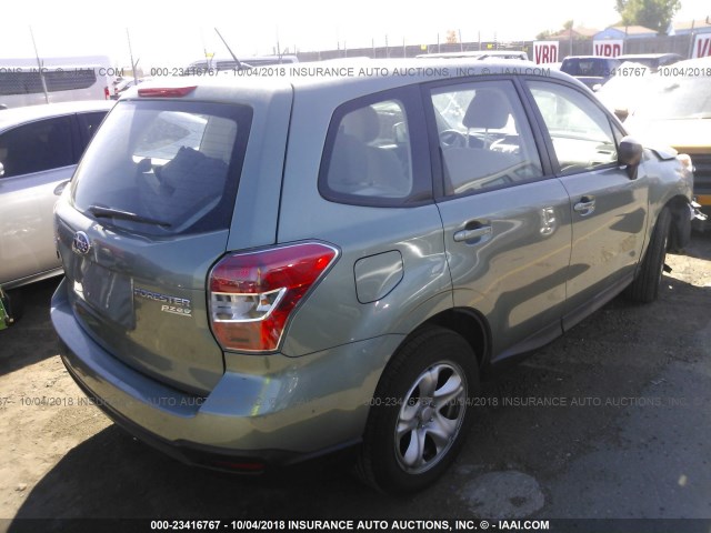 JF2SJAAC9EH517537 - 2014 SUBARU FORESTER 2.5I GREEN photo 4