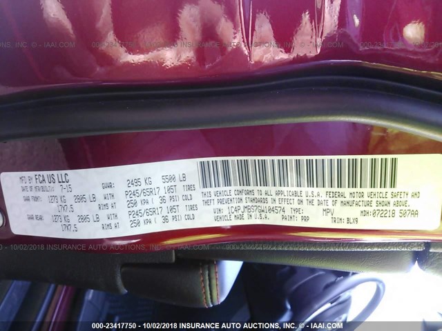 1C4PJMBS7GW104574 - 2016 JEEP CHEROKEE TRAILHAWK 红色 照片 9