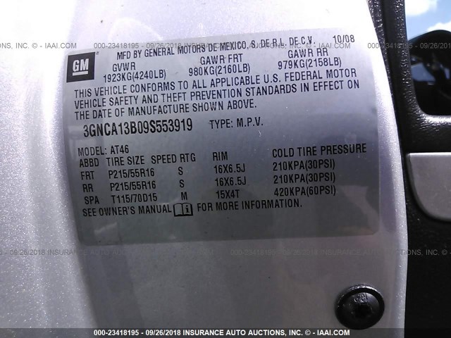 3GNCA13B09S553919 - 2009 CHEVROLET HHR LS Gris foto 9