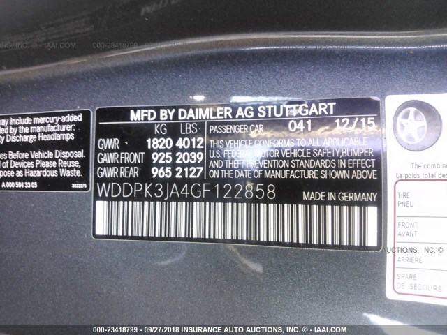 WDDPK3JA4GF122858 - 2016 MERCEDES-BENZ SLK 300 GRAY photo 9