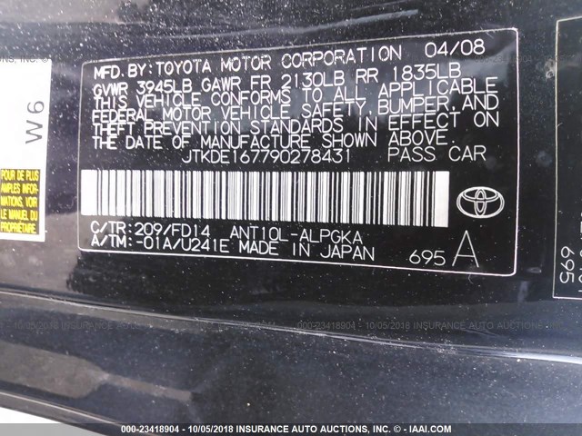 JTKDE167790278431 - 2009 TOYOTA SCION TC 黑色 照片 9