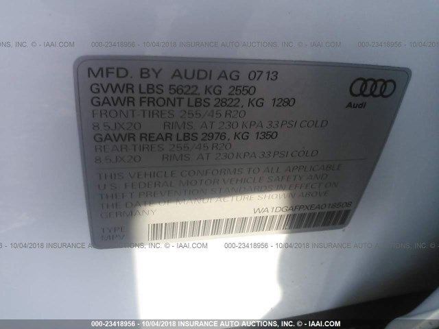 WA1DGAFPXEA018508 - 2014 AUDI Q5 PREMIUM PLUS WHITE photo 9