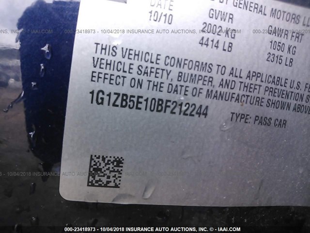 1G1ZB5E10BF212244 - 2011 CHEVROLET MALIBU LS 蓝色 照片 9