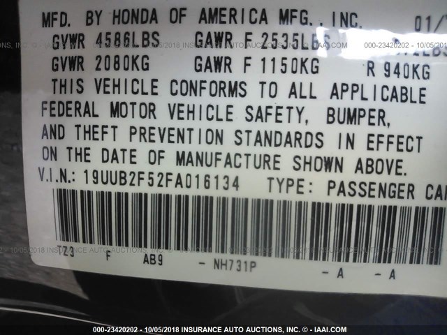 19UUB2F52FA016134 - 2015 ACURA TLX TECH BLACK photo 9