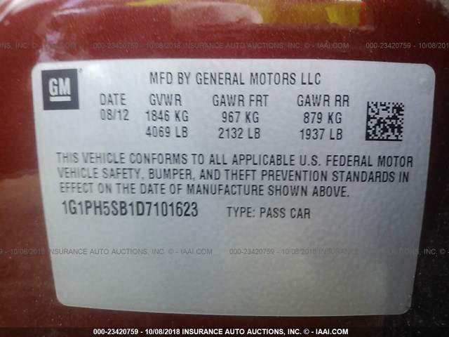 1G1PH5SB1D7101623 - 2013 CHEVROLET CRUZE ECO RED photo 9