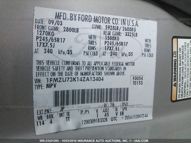 1FMZU73K14ZA13404 - 2004 FORD EXPLORER XLT/XLT SPORT/NBX 棕色 照片 9