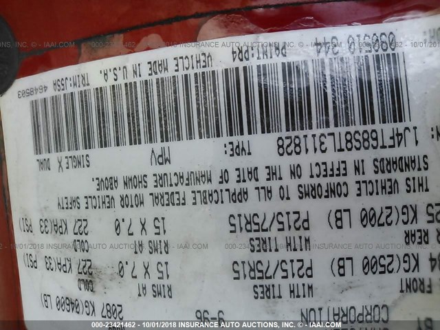 1J4FT68S8TL311828 - 1996 JEEP CHEROKEE SPORT/CLASSIC წითელი ფოტო 9