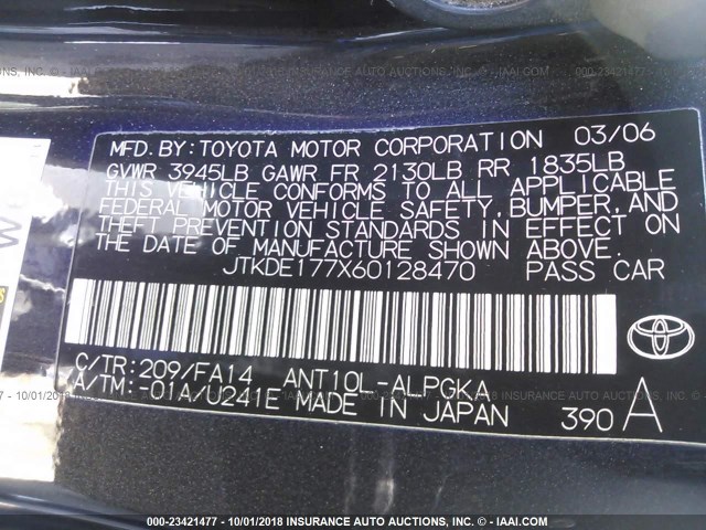 JTKDE177X60128470 - 2006 TOYOTA SCION TC 黑色 照片 9