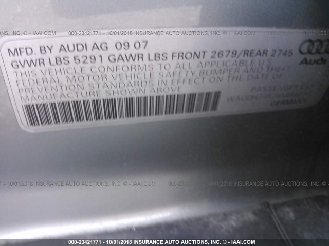 WAUDH74F78N046230 - 2008 AUDI A6 3.2 QUATTRO GRAY photo 9