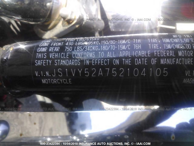 JS1VY52A752104105 - 2005 SUZUKI C90 PURPLE photo 10