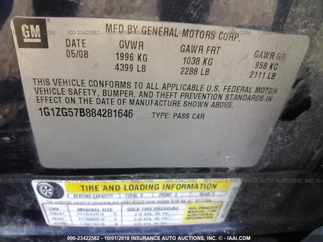 1G1ZG57B884281646 - 2008 CHEVROLET MALIBU LS Tünd mavi foto 9