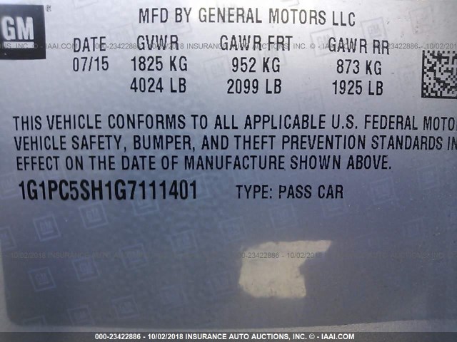 1G1PC5SH1G7111401 - 2016 CHEVROLET CRUZE LIMITED LS SILVER photo 9