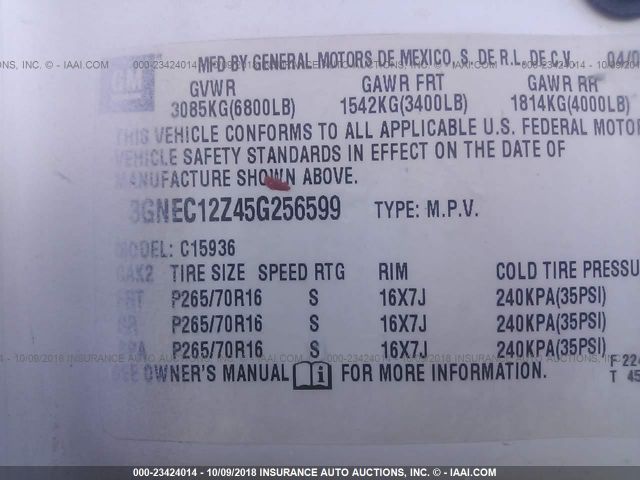 3GNEC12Z45G256599 - 2005 CHEVROLET AVALANCHE C1500 WHITE photo 9