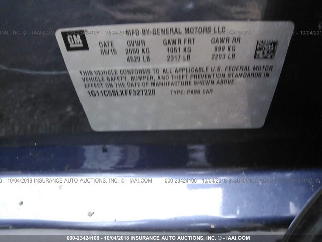 1G11C5SLXFF327228 - 2015 CHEVROLET MALIBU 1LT BLUE photo 9