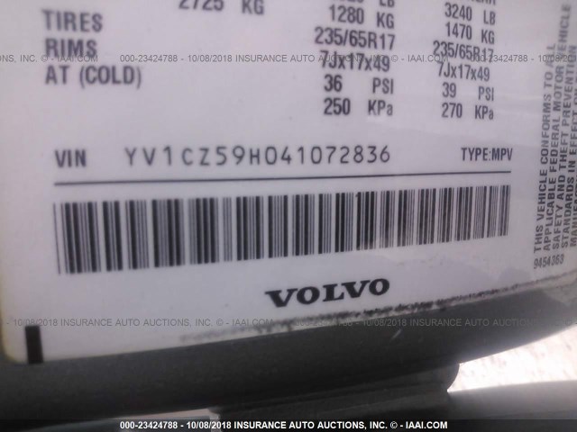 YV1CZ59H041072836 - 2004 VOLVO XC90 SILVER photo 9