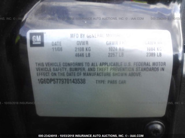 1G6DP577970143538 - 2007 CADILLAC CTS HI FEATURE V6 黑色 照片 9