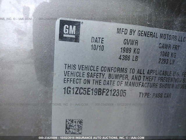 1G1ZC5E19BF212305 - 2011 CHEVROLET MALIBU 1LT BROWN photo 9