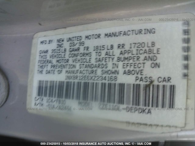 1NXBR12E6XZ234168 - 1999 TOYOTA COROLLA VE/CE/LE 银色 照片 9