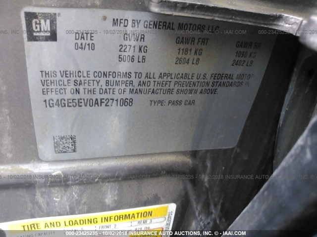 1G4GE5EV0AF271068 - 2010 BUICK LACROSSE CXS GRAY photo 9