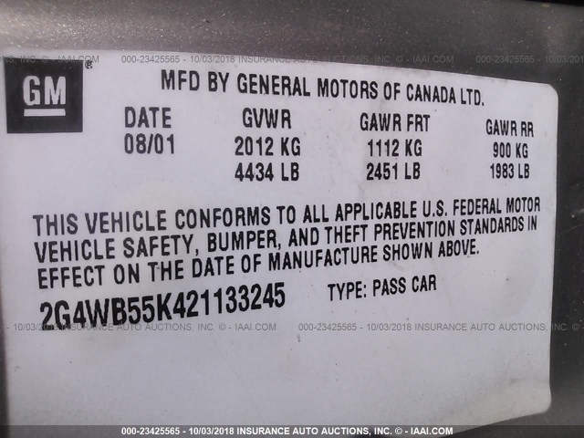 2G4WB55K421133245 - 2002 BUICK REGAL LS BEIGE photo 9