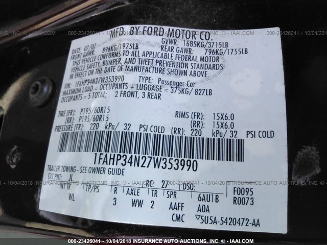 1FAHP34N27W353990 - 2007 FORD FOCUS ZX4/S/SE/SES Марун фото 9