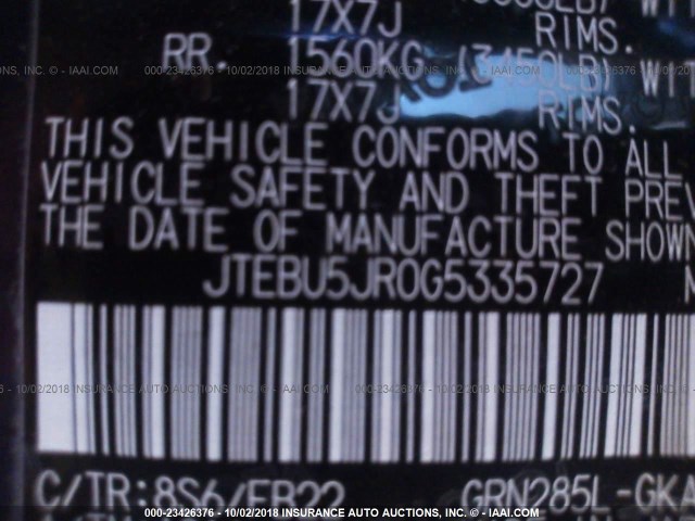 JTEBU5JR0G5335727 - 2016 TOYOTA 4RUNNER SR5 PREM/LTDL/TRAIL/TRD BLUE photo 9