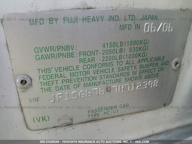 JF1SG67647H712398 - 2007 SUBARU FORESTER 2.5X LL BEAN WHITE photo 9