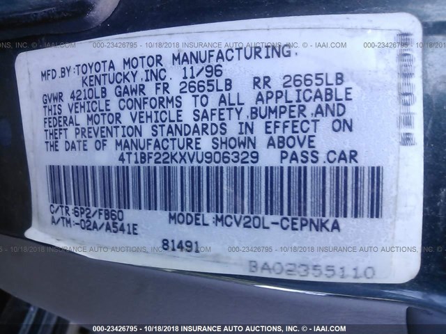 4T1BF22KXVU906329 - 1997 TOYOTA CAMRY CE/LE/XLE 绿色 照片 9