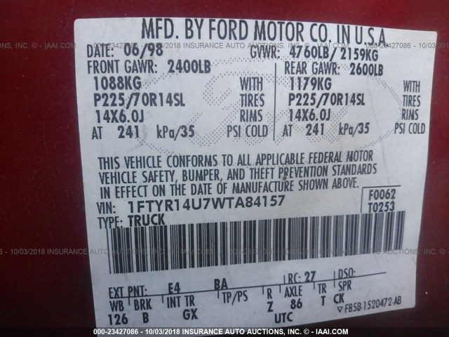 1FTYR14U7WTA84157 - 1998 FORD RANGER SUPER CAB RED photo 9