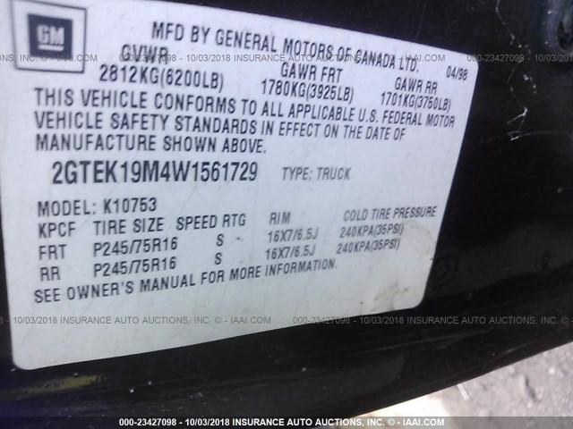 2GTEK19M4W1561729 - 1998 GMC SIERRA K1500 RED photo 9