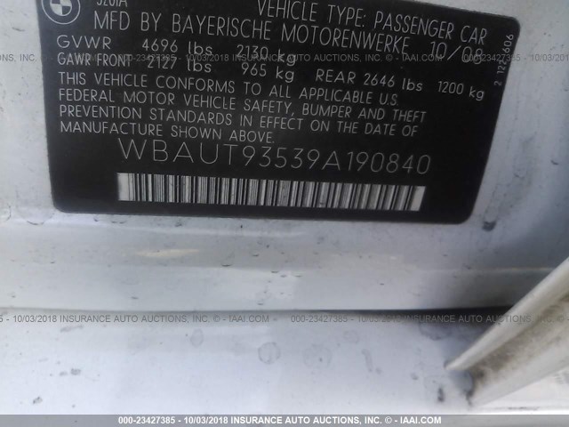 WBAUT93539A190840 - 2009 BMW 328 IT WHITE photo 9