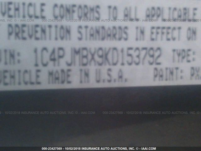 1C4PJMBX9KD153792 - 2019 JEEP CHEROKEE TRAILHAWK 黑色 照片 9