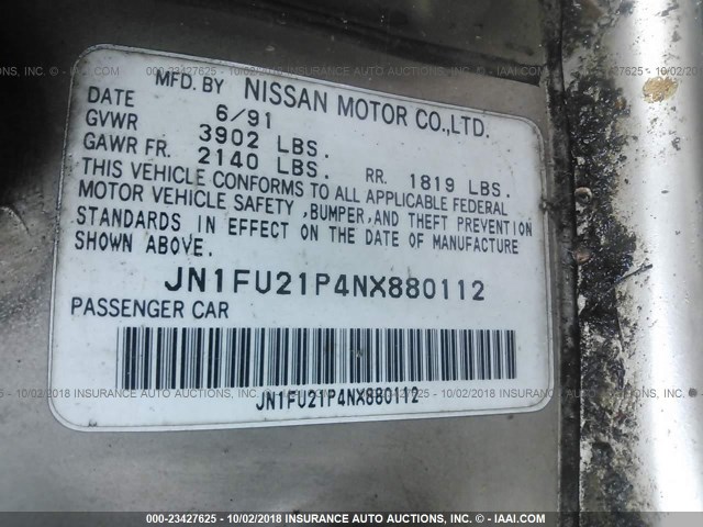 JN1FU21P4NX880112 - 1992 NISSAN STANZA GOLD photo 9