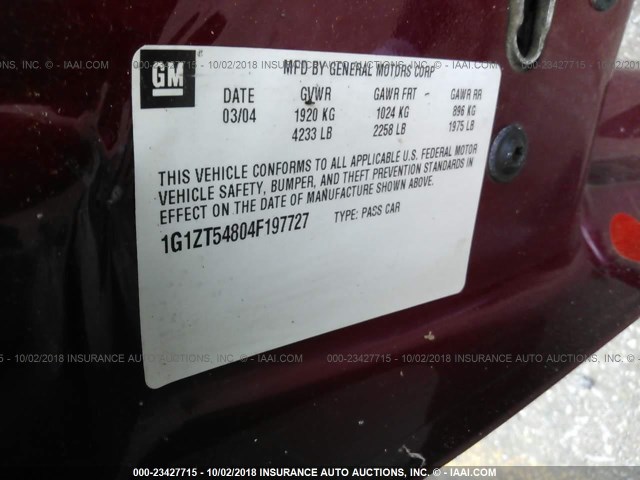 1G1ZT54804F197727 - 2004 CHEVROLET MALIBU LS RED photo 9