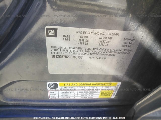 1G1ZG57B29F163758 - 2009 CHEVROLET MALIBU LS Boz foto 9