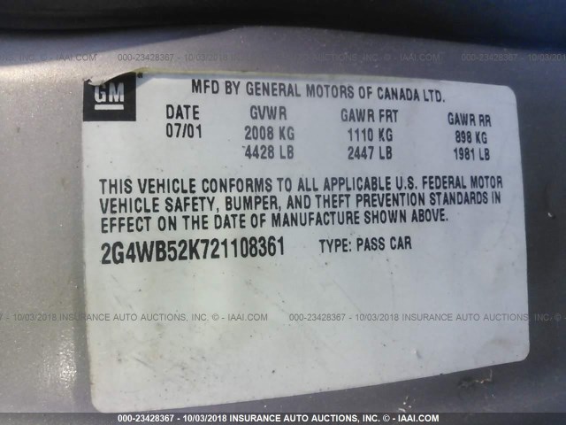 2G4WB52K721108361 - 2002 BUICK REGAL LS GOLD photo 9