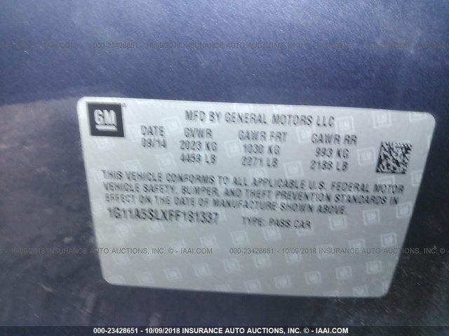 1G11A5SLXFF181337 - 2015 CHEVROLET MALIBU LS Mavi foto 9