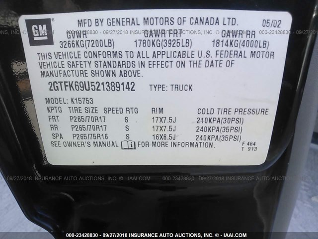 2GTFK69U521389142 - 2002 GMC SIERRA K1500 DENALI BLACK photo 9